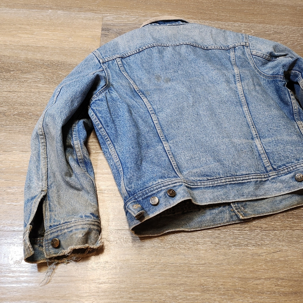Vintage 70s Storm Rider Heavy Liner Lee Denim Jacket with Beige Collar Boxy Fit - Picture 9 of 12